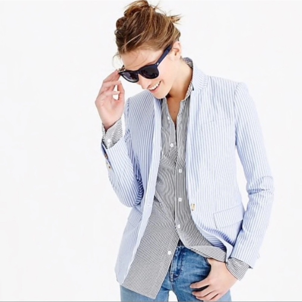J Crew Blue and White Striped Blazer